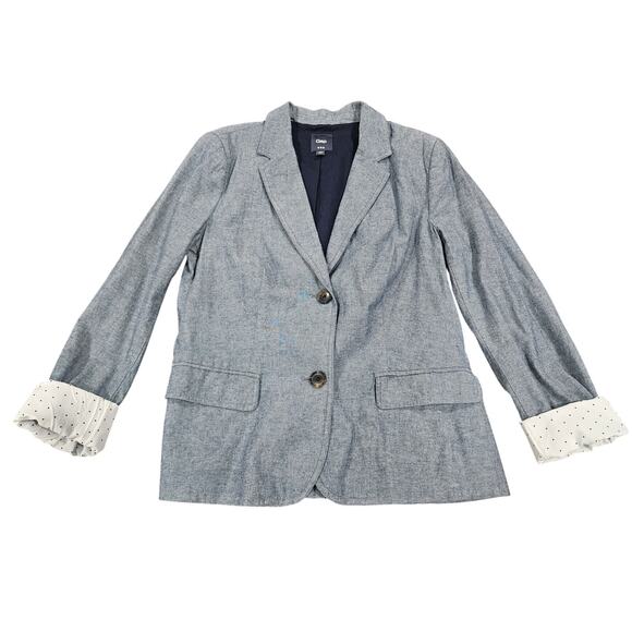 Gap Jackets & Blazers - Gap Chambray Cotton Blazer Women’s 8 Blue 2-Button Polka Dot Cuff Lined Jacket